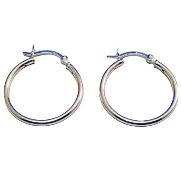 1 Inch 25mm Sterling Silver Hoop Pierced Post Earrings - Picture 3 of 5